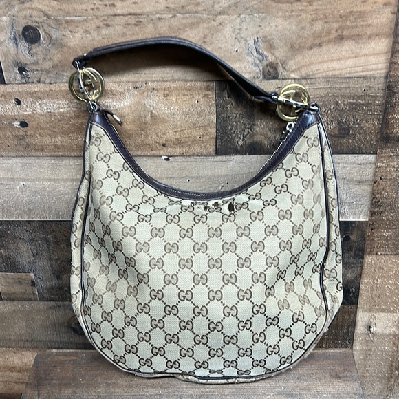 Vintage Gucci Canvas Hobo Bag Purse - Picture 1 of 16